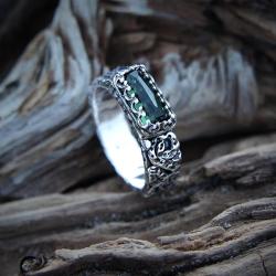 srebrno,pierścionek artystyczny,z turmalinem - Pierścionki - Biżuteria