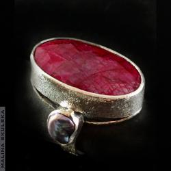rubin,perła,okazały,klasyczny - Pierścionki - Biżuteria