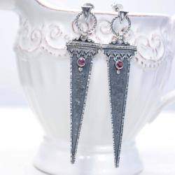 srebrne kolczyki z rodolitem - Kolczyki - Biżuteria