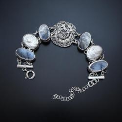 srebrna,bransoletka,z perłami,z opalem - Bransoletki - Biżuteria