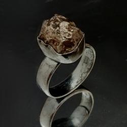Srebrny pierścień z kosmosu meteoryt surowy Campo - Pierścionki - Biżuteria