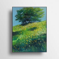 zielona łąka,obraz,namalowany pastelami - Obrazy - Wyposażenie wnętrz