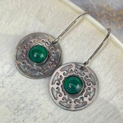 kolczyki z zielonymi agatami,srebro - Kolczyki - Biżuteria