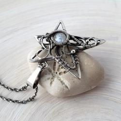 naszyjnik srebrny,wire wrapping,kamień księżycowy - Naszyjniki - Biżuteria