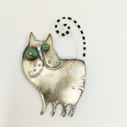 kot,kocur,broszka,zielone oczko - Broszki - Biżuteria