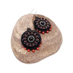 eleganckie czarne kolczyki,haft koralikowy - Kolczyki - Biżuteria