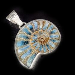 wisior z niezwykłym amonitem blue ice,niebieski - Wisiory - Biżuteria