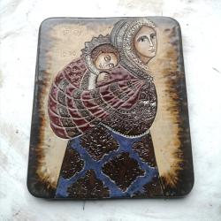unikatowa ikona ceramiczna,Maryja,matka boska - Ceramika i szkło - Wyposażenie wnętrz