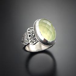 srebrny,pierścionek,z zielonym kamieniem - Pierścionki - Biżuteria