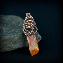 wire wrapping,miedziany wisior,karneol - Wisiory - Biżuteria