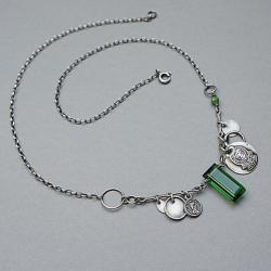 krótki naszyjnik zielony,łańcuszek,srebro - Naszyjniki - Biżuteria
