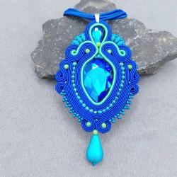 niebieski wisior sutasz z kryształem - Wisiory - Biżuteria