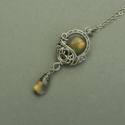 długi wisiorek,labradoryt,wire wrapping - Wisiory - Biżuteria