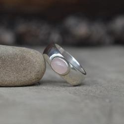 prosta srebrna obrączka z kamieniem naturalnym - Pierścionki - Biżuteria