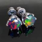 Kolczyki opal,srebro,blask,tęcza,surowe,zielony