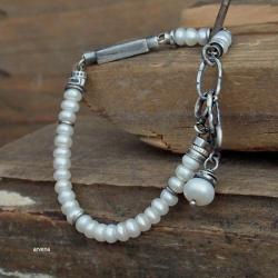 nowoczesna bransoletka z perłami,elegancka,srebro - Bransoletki - Biżuteria