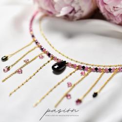 Naszyjnik z czarnymi i różowymi Turmalinami - Naszyjniki - Biżuteria