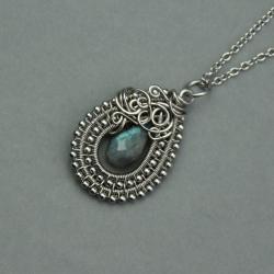 wisiorek,labradoryt,oryginalny,wire wrapping - Wisiory - Biżuteria