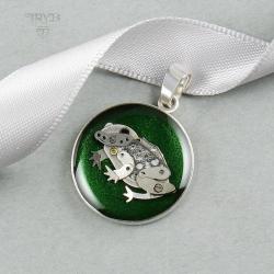 żaba,żabka,zielony unikatowy wisior,steampunk - Wisiory - Biżuteria
