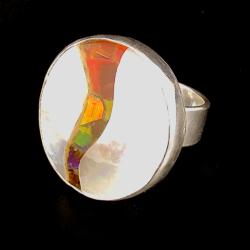 ammolit,srebrny,srebro,tęczowy,blask,perła - Pierścionki - Biżuteria