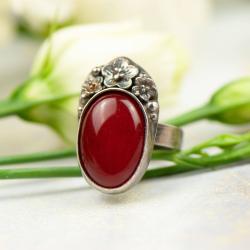 czerwony pierścionek,pierścionek z jadeitem, - Pierścionki - Biżuteria