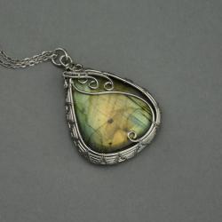 wisiorek,labradoryt,oryginalny,wire wrapping - Wisiory - Biżuteria