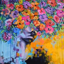 kolorowy obraz,abstrakcja,kwiaty,kobieta - Obrazy - Wyposażenie wnętrz