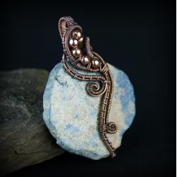 wire wrapping koral fossil,surowy,miedziany - Wisiory - Biżuteria