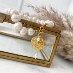 bransoletka,perły,złoto,moneta - Bransoletki - Biżuteria