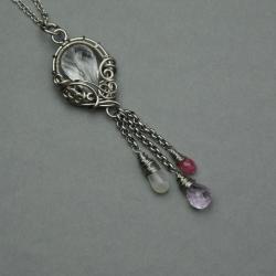 wisiorek,turmalin,kamień księżycowy,wire wrapping - Wisiory - Biżuteria