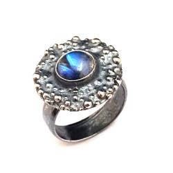 kamień księżycowy,srebrny,srebro,błękit,oksyda - Pierścionki - Biżuteria