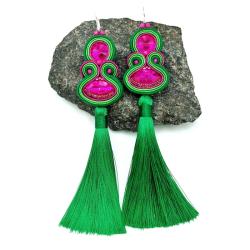 kolczyki sutasz z chwostem zielono fuksjowe - Kolczyki - Biżuteria