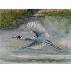 żuraw w locie,obraz,Akwarela malowana - Obrazy - Wyposażenie wnętrz