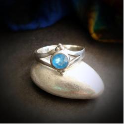 srebrny pierścionek,lazurowy kamień - Pierścionki - Biżuteria