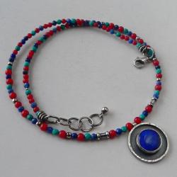 z lapis lazuli,koraliki,kolorowy naszyjnik - Naszyjniki - Biżuteria