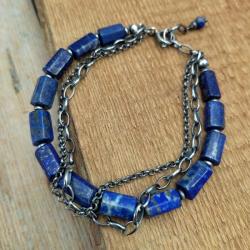 Bransoletka srebrna lapis lazuli z łańcuszkami - Bransoletki - Biżuteria