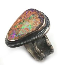 Pierścionek tęcza w opalu boulder,australia,fiolet - Pierścionki - Biżuteria