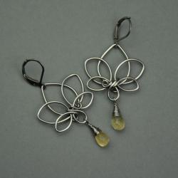 kolczyki,długie,wire wrapping,cytryn,kwiat lotosu - Kolczyki - Biżuteria
