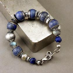 szlachetna-prezent-lapis-lazuli-srebro-kule-925 - Bransoletki - Biżuteria