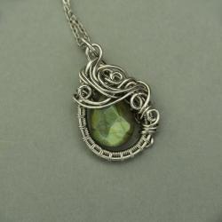 wisiorek,labradoryt,oryginalny,wire wrapping - Wisiory - Biżuteria