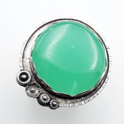 srebrny pierścionek z zielenią - Pierścionki - Biżuteria