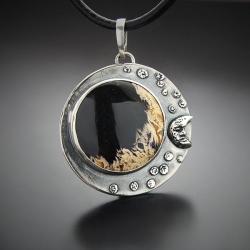 srebrny,naszyjnik,z agatem i księżycem, - Naszyjniki - Biżuteria