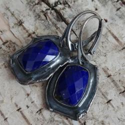 lapis lazuli,srebro,srebrne,chabrowe,granat,retro - Kolczyki - Biżuteria