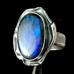 kobaltowy pierścionek srebrny z labradorytem - Pierścionki - Biżuteria