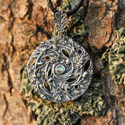 srebrny wisior mandala,symbol,leśny,liście,dąb - Wisiory - Biżuteria