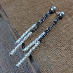 długie kolczyki z perłami,srebro,nowoczesne - Kolczyki - Biżuteria