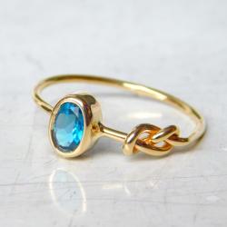 pierścionek złoty z topazem london blue - Pierścionki - Biżuteria