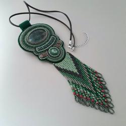haft koralikowy,naszyjnik z jaspisem,zielony - Naszyjniki - Biżuteria
