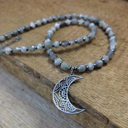 srebrny naszyjnik z księżycem i labradorytami - Naszyjniki - Biżuteria