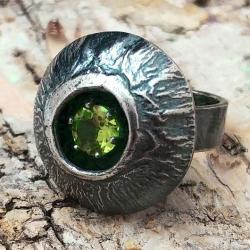 oliwin,srebrny zielony pierścionek z oczkiem - Pierścionki - Biżuteria